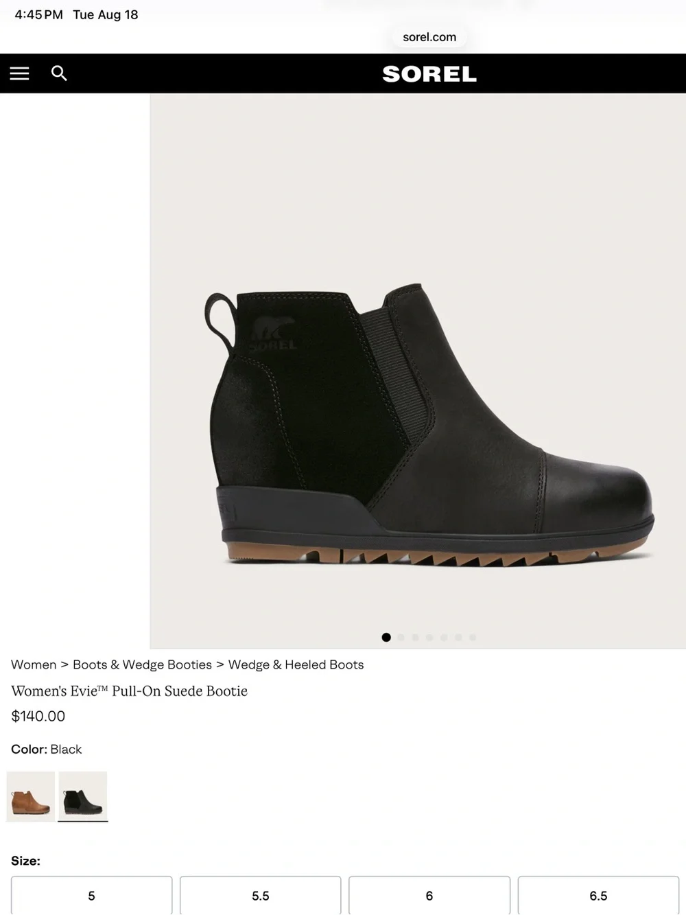 Sorel Black Evie Suede Pull-On Wedge Bootie new without box